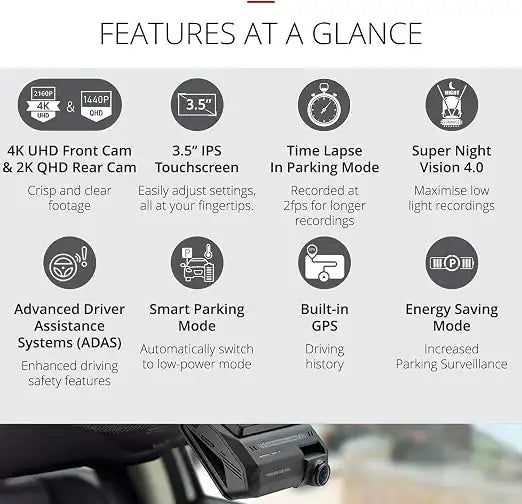 THINKWARE ARC 900 4K Front and 2K Rear Dash Cam - Wi-Fi, GPS, HDR, Parking Mode, Radar Compatible, Speed/Red Light Alerts, Included 64GB MicroSD, Hardwiring Cable (Copy)